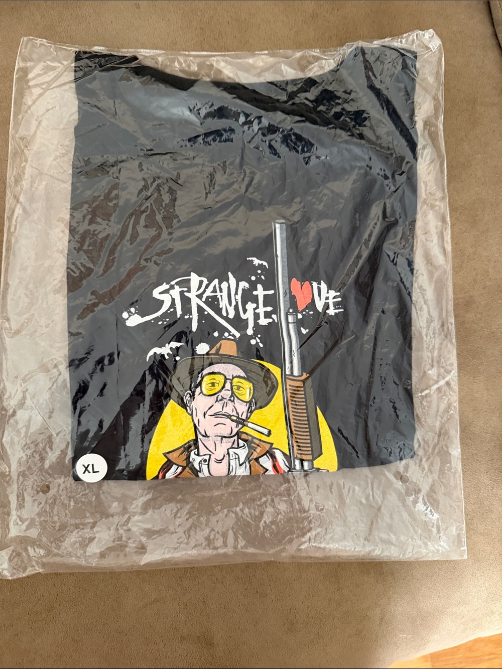 Black Graphic Short Sleeve Tee with 'Strange Love' Print